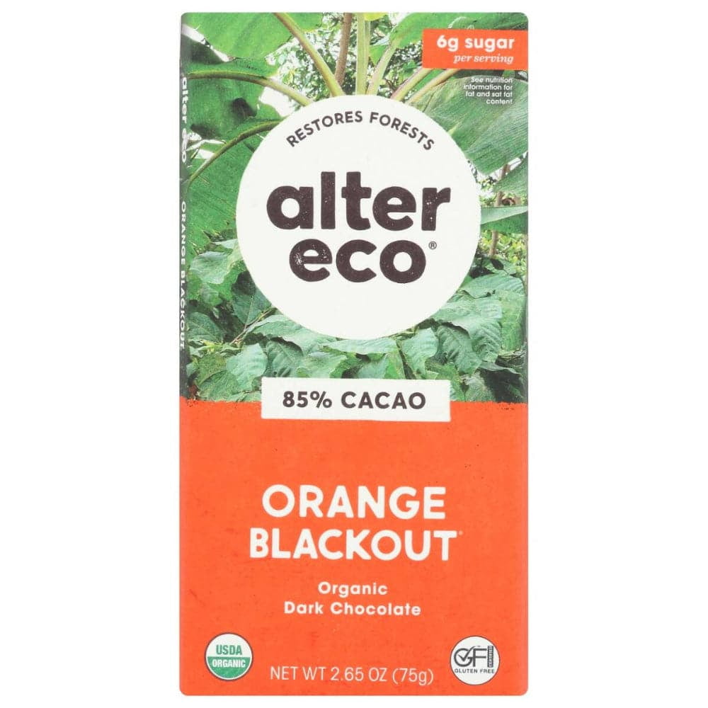 Alter Eco | Chocolate Bars | Pure Dark Cocoa, Fair Trade, Organic, Non-GMO, Gluten Free (12-Pack Orange Blackout)