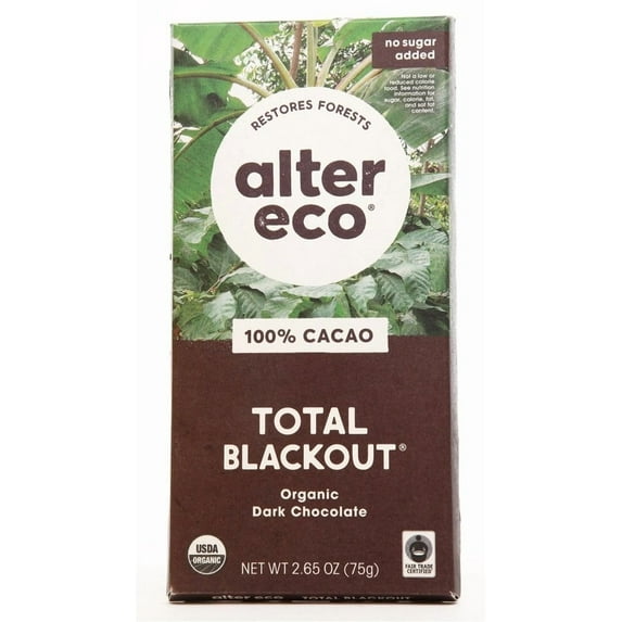 Alter Eco - Organic Dark Chocolate 100% Cacao Total Blackout - 2.65 oz.