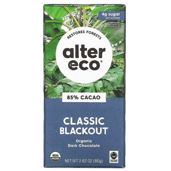 Alter Eco Organic Dark Chocolate Bar Classic Blackout 85% Cocoa 2.82 oz Pack of 2