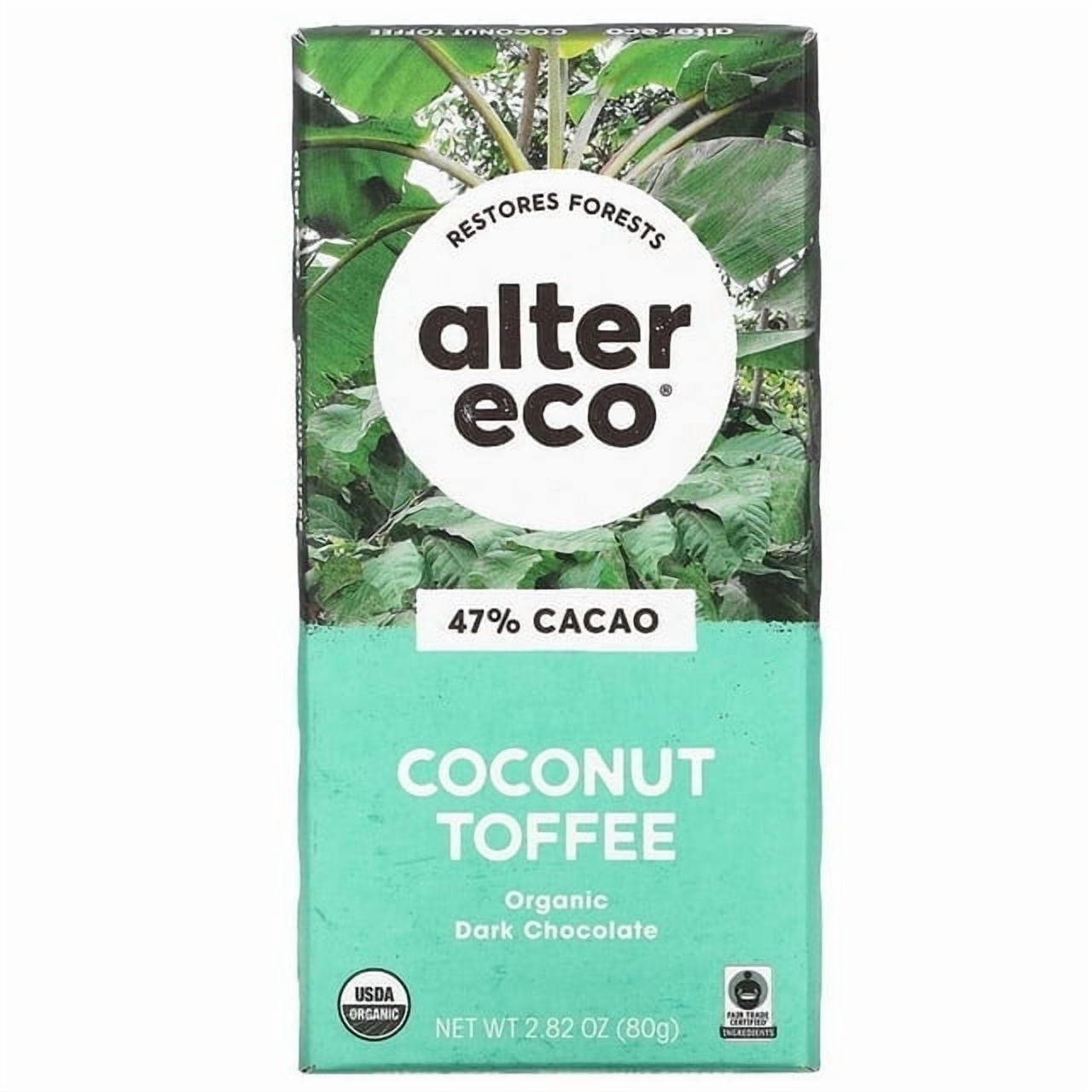 Alter Eco Organic Dark Chocolate Bar Coconut Toffee 47% Cacao 2.82 oz Pack of 2