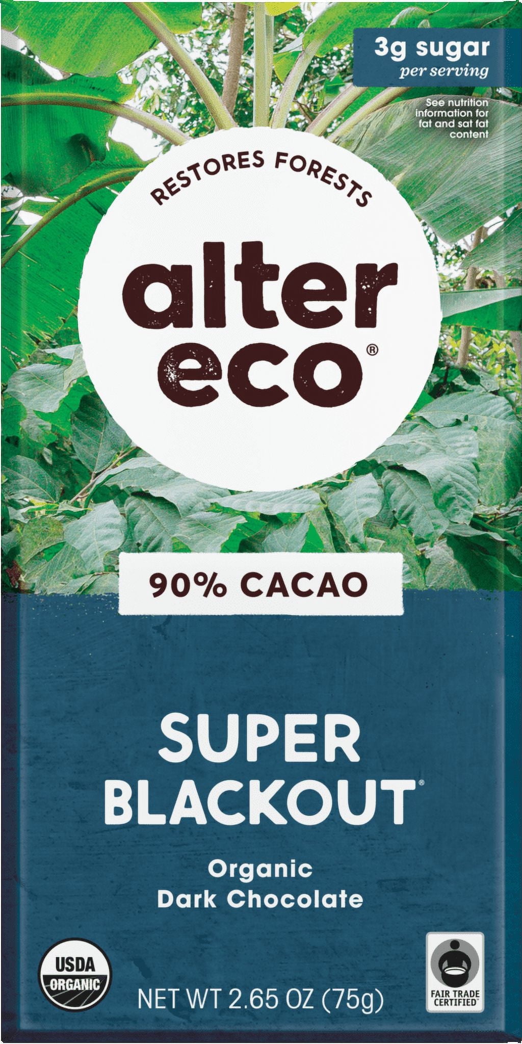 Alter Eco, Organic Dark Chocolate Bar, Super Blackout, 90% Cacao, 2.65 oz(pack of 12)