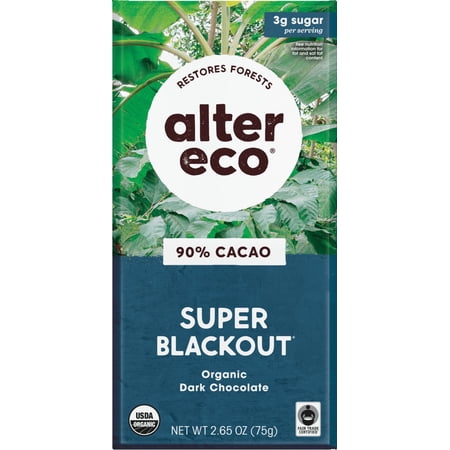 Alter Eco, Organic Dark Chocolate Bar, Super Blackout, 90% Cacao, 2.65 oz(pack of 6)