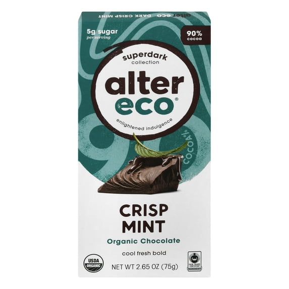 Alter Eco Super Dark Mint Chocolate Bar 2.65 oz (Pack Of 12)