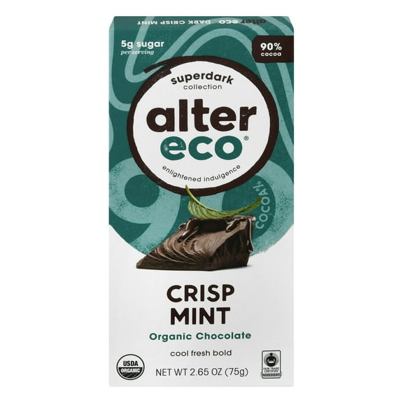 Alter Eco Super Dark Mint Chocolate Bar 2.65 oz (Pack Of 12)