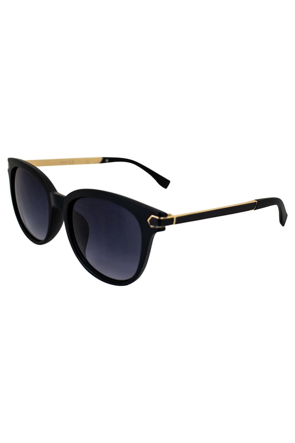 Allure Fashion Retro Sunglasses for Women Black Frame w/ Dual-Color Metal Temples & Gradient Smoke Lenses