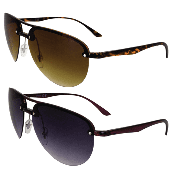 AlterImage Amelia Fashion Retro Sunglasses for Women 2 Pair Semi-Rimless Aviator Purple & Tortoise Frames w/ Gradient Smoke & Brown Lenses