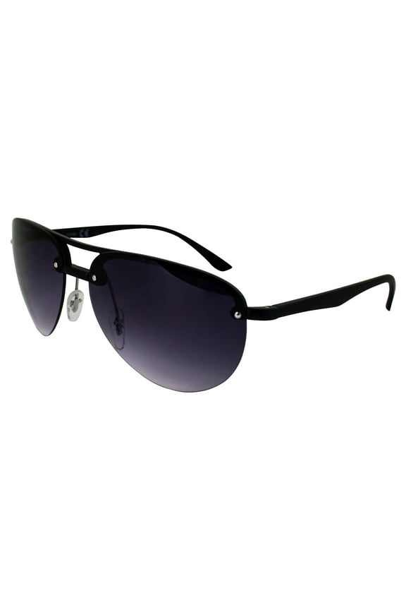 Amelia Fashion Retro Sunglasses for Women Semi-Rimless Aviator Black Frame w/ Gradient Smoke Lenses