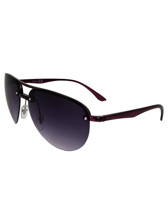 Amelia Fashion Retro Sunglasses for Women Semi-Rimless Aviators Purple Frame w/ Gradient Smoke Lenses