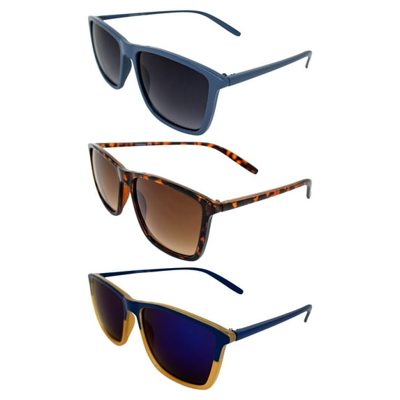 AlterImage Bask Fashion Retro Sunglasses for Men or Women 3 Pair Vintage Style Blue & Tortoise Frames w/Smoke Brown & G-Tech Blue Lenses