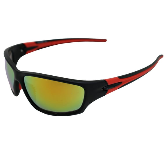 AlterImage Chance Wraparound Sports & Motorcycle Retro Sunglasses for Men or Women Black Frame w/ Coinjected Rubber Temples & G-Tech Red Lenses