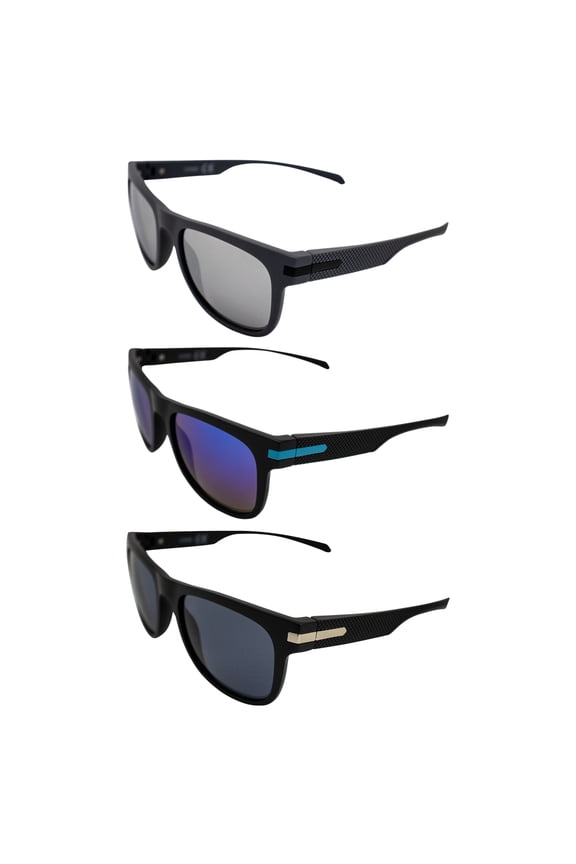 Crash Sports Fashion Retro Sunglasses for Men or Women 3 Pair Gray & Black Frames w/Metal Accents Flash Mirror G-Tech Blue & Smoke Lenses