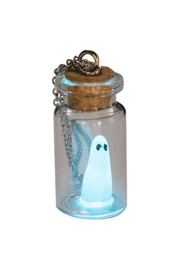Ghost In A Bottle Necklace Glow In The Dark Pendant Light Blue Includes UV Light