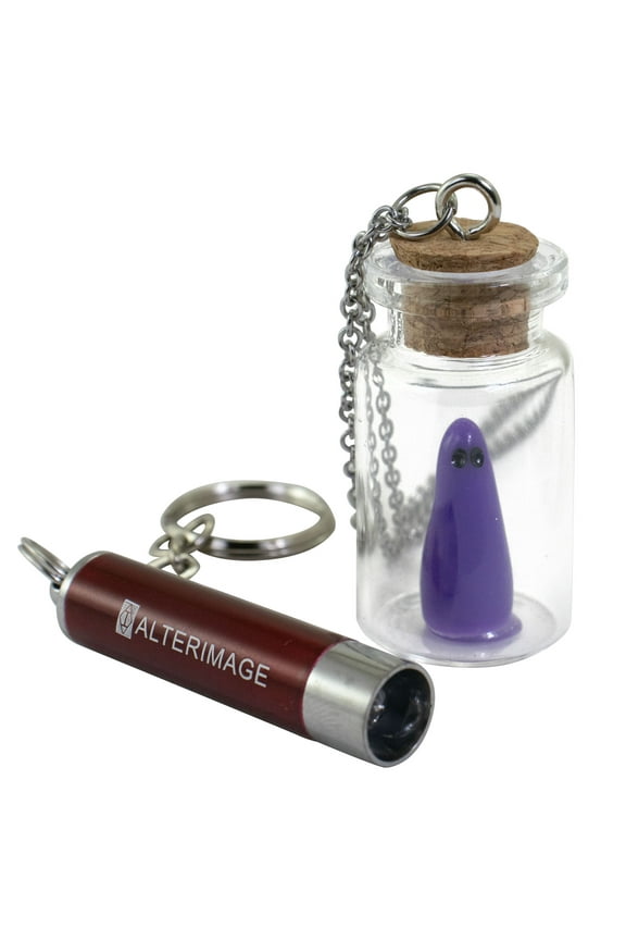 Ghost In A Bottle Necklace Glow In The Dark Pendant Purple Includes UV Light