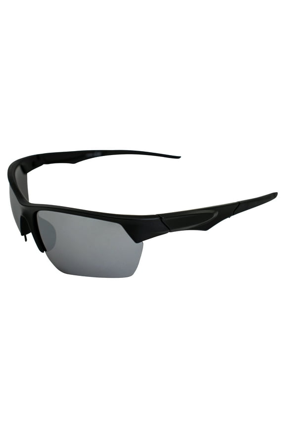 Orion Wraparound Sports Retro Sunglasses for Men or Women Black Semi-Rimless Frame w/ Coinjected Black Rubber Tips & Flash Mirror Lenses