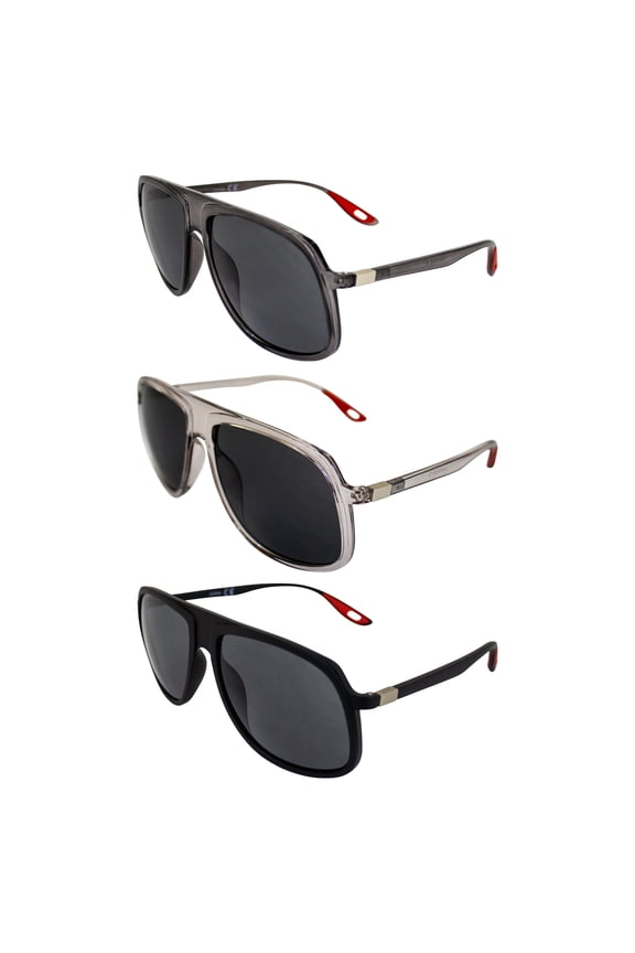 Shore Sports Fashion Retro Sunglasses for Men or Women 3 Pair Gunmetal Silver & Black Frames w/ Silver Metal Accents & Smoke Lenses