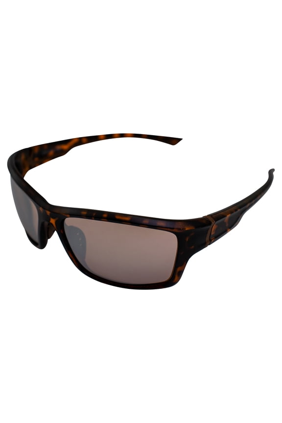 Tussle Wraparound Sports & Motorcycle Retro Sunglasses for Men or Women Tortoise Frame w/ Coinjected Rubber Temples & Driving Mirror Lenses