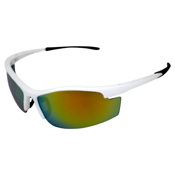 AlterImage Venture Wraparound Sports & Motorcycle Retro Sunglasses for Men or Women Semi-Rimless White Frame w/ Rubber Tips & Nose Pads G-Tech Red Lenses