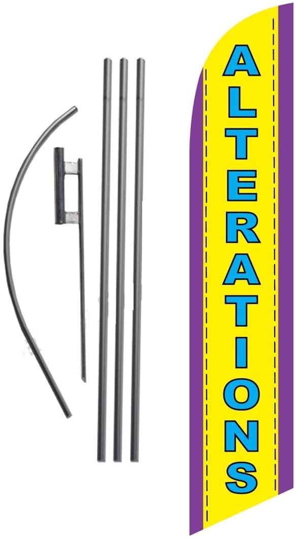Alterations Advertising Feather Banner Swooper Flag Sign with Flag Pole Kit and Ground Stake