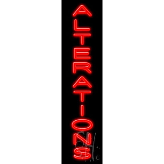 Alterations LED Neon Sign 32" Tall x 8" Wide - inches, Black Square Cut Acrylic Backing, with Dimmer - Bright and Premium built indoor LED Neon Sign for Storefront.