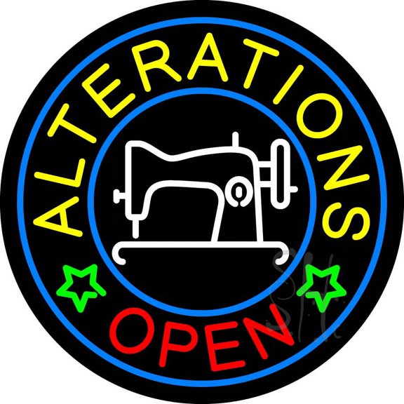 Alterations Open LED Neon Sign 26" Tall x 26" Wide - inches, Black Square Cut Acrylic Backing, with Dimmer - Bright and Premium built indoor LED Neon Sign for Storefront.