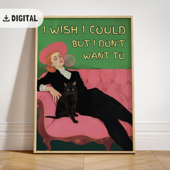 Altered Art Poster Vintage Portrait Woman And Black Cat Pinky Maximalist Home Wall Decor Quirky Quote Feminine Alter Art Girl, Unframed Poster Size 8x12