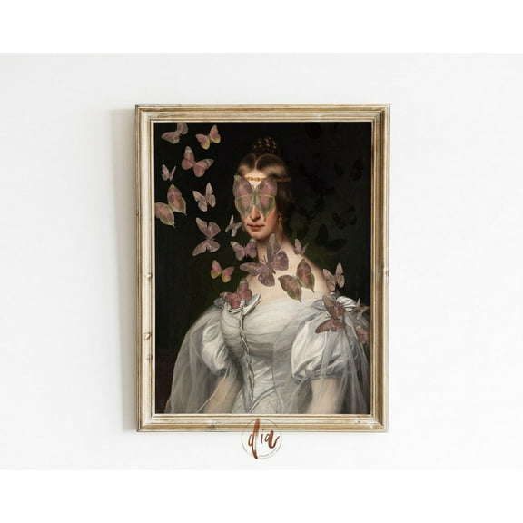 Altered Renaissance Portrait Butterfly Wall Art Victorian Eclectic Gallery Decor Unframed Paper Print