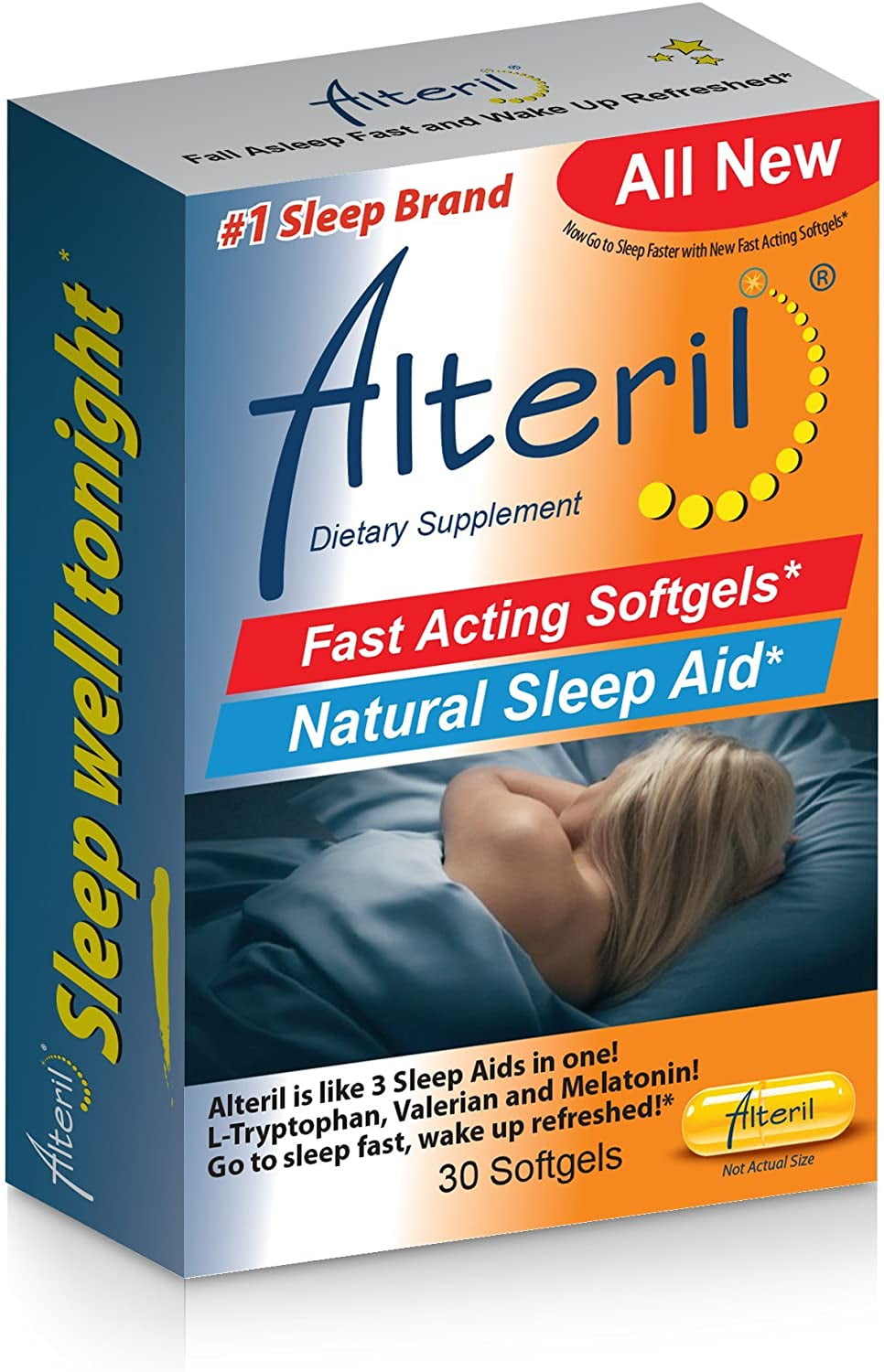 Alteril Natural Fall Asleep Faster Sleep Aid Non Narcotic Fast Acting Dietary System, 30 Softgels