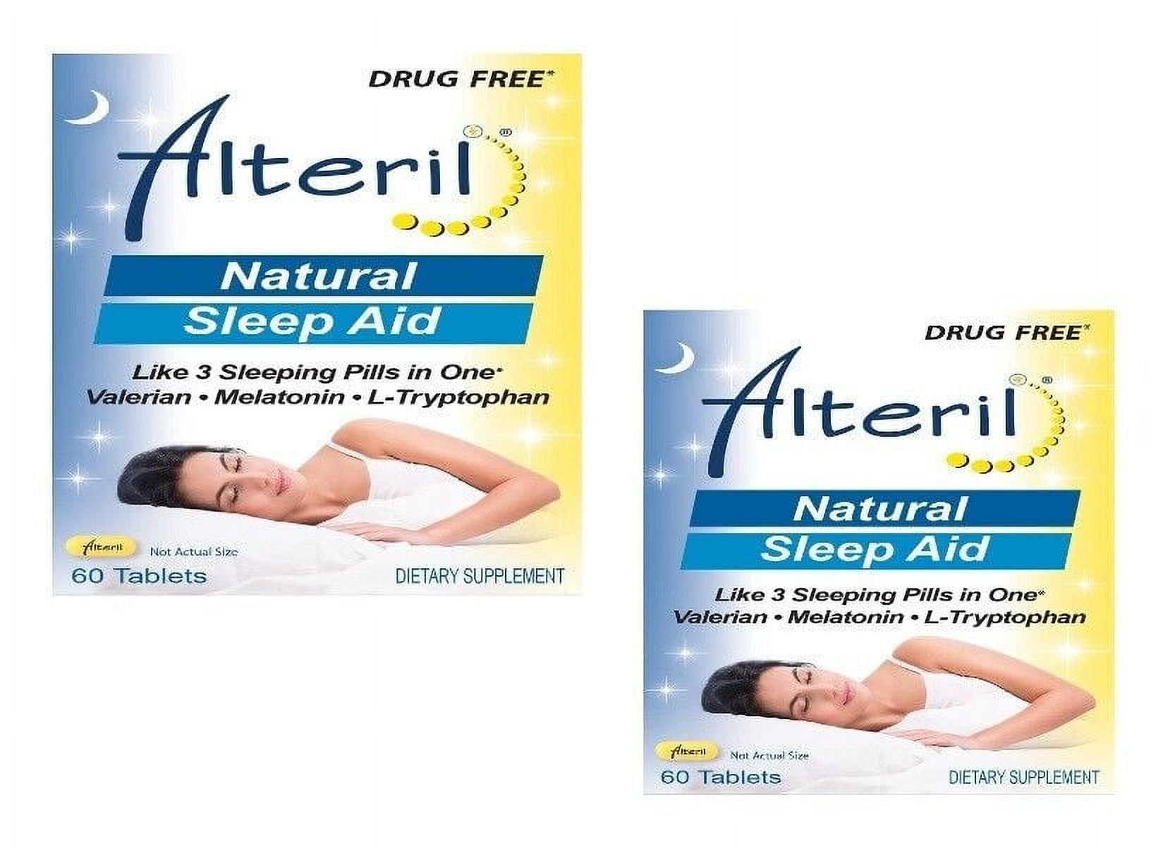 Alteril Natural Sleep Aid 60ct Tablets, 3 Sleep Aids in One, 5mg Melatonin, LTryptophan