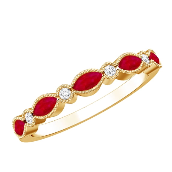 Rosec Jewels Natural Ruby Half Eternity Ring for Women - East West Ruby Ring with Moissanite - AAA Quality - with Jewelry Box, 14K Yellow Gold, US 5.50