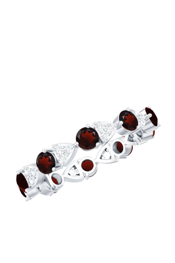 Alternate Garnet and White Topaz 1.50 Ctw Gemstone 925 Sterling Silver Eternity Ring for Women | Wedding, Engagement Bridal Rings | Mothers Day Gift
