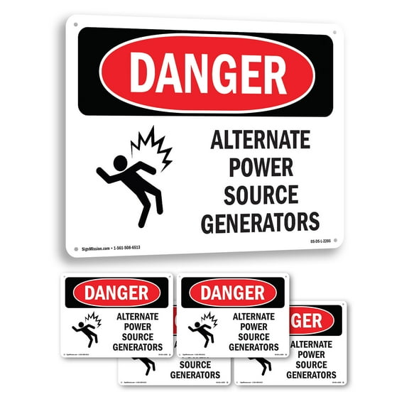 Alternate Power Source Generators OSHA Danger Aluminum Sign 18 Inch x 12 Inch - 5 Pack