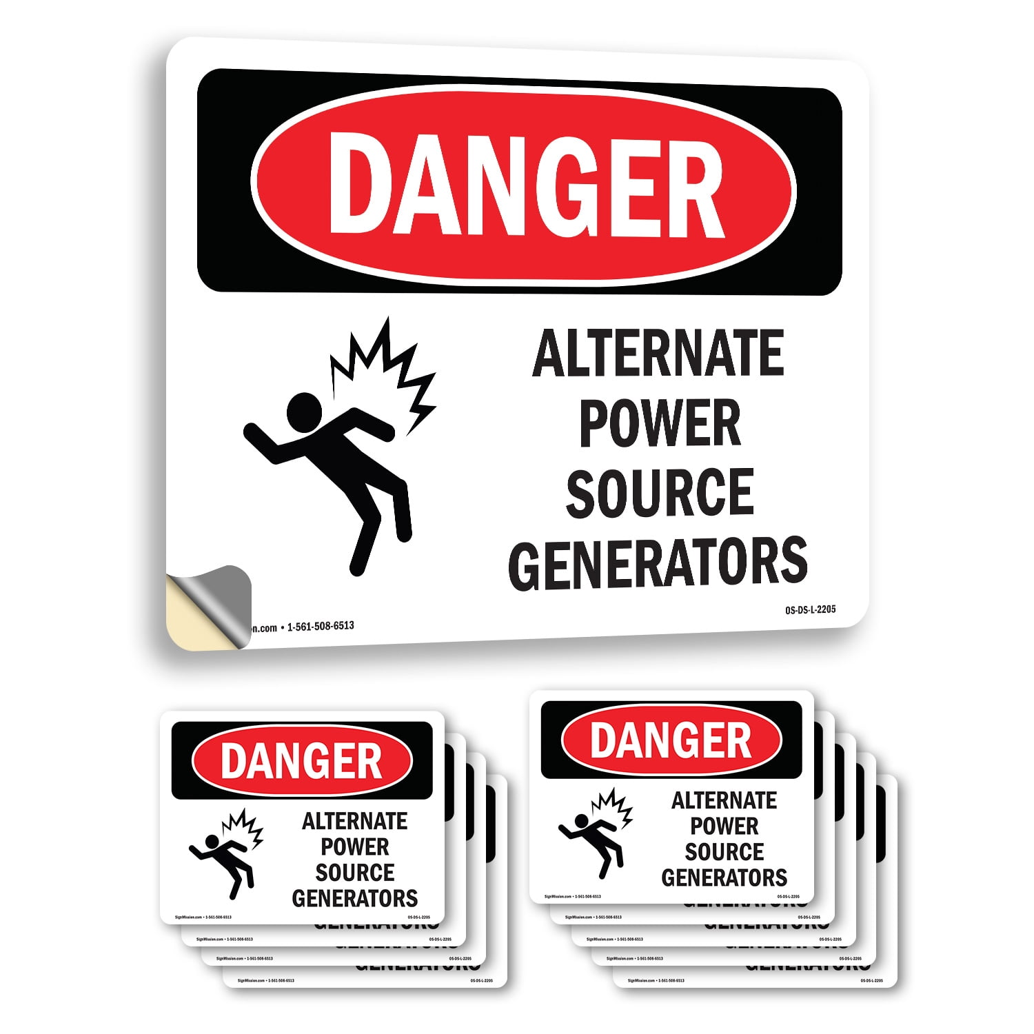 Generator Label Riser Alternate Power Source Generators OSHA Danger Vinyl Decal Label 10 Inch ...