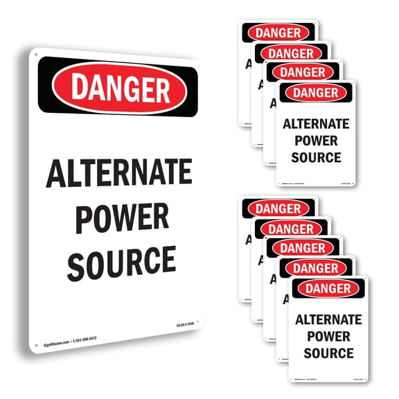 Alternate Power Source OSHA Danger Aluminum Sign 14 Inch x 10 Inch - 10 Pack