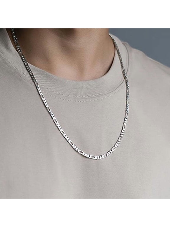 Alternating Flat Link Chain Necklace For Men Women, 14K White Gold Filled Distinctive Classic Jewelry