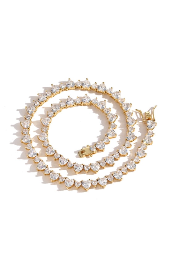 Alternating Heart Cut 4/6MM Tennis Necklace for Women 18K Gold Plated Lab Diamond Necklace Chain CZ Necklaces for Women Party Prom Gemstone Necklaces