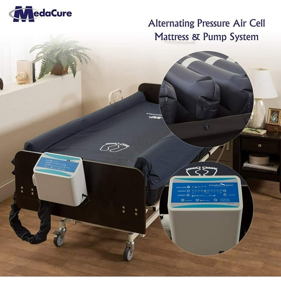 Alternating Pressure Mattress for Hospital Beds w/ Pump and Built in Guard Rails 80" x 36" x 10"