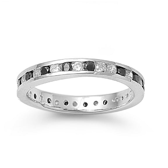 Alternating Stones Eternity Black Cubic Zirconia Ring Sterling Silver 925