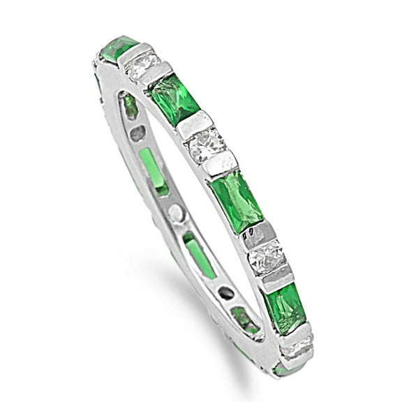 Alternating Stones Eternity Eternity Baguette Emerald Cubic Zirconia Ring Sterling Silver 925