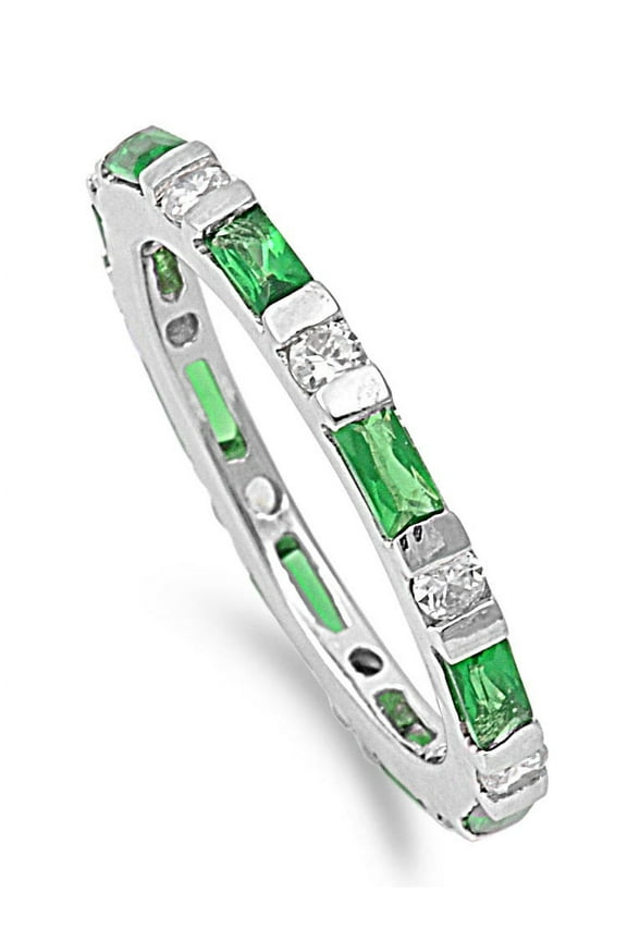 Alternating Stones Eternity Eternity Baguette Emerald Cubic Zirconia Ring Sterling Silver 925