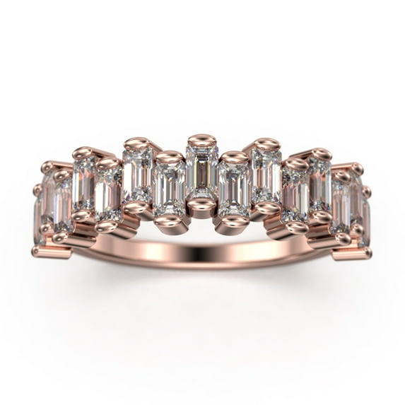 Alternating Wave of Baguette Diamond Moissanite Wedding Ring 10K rose gold