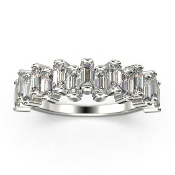 Alternating Wave of Baguette Diamond Moissanite Wedding Ring 10k White Gold