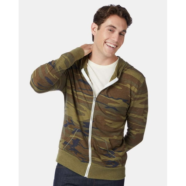 Alternative Apparel NEW Green Men XL Camo Print Full Zip Hooded Sweater Walmart Business Supplies