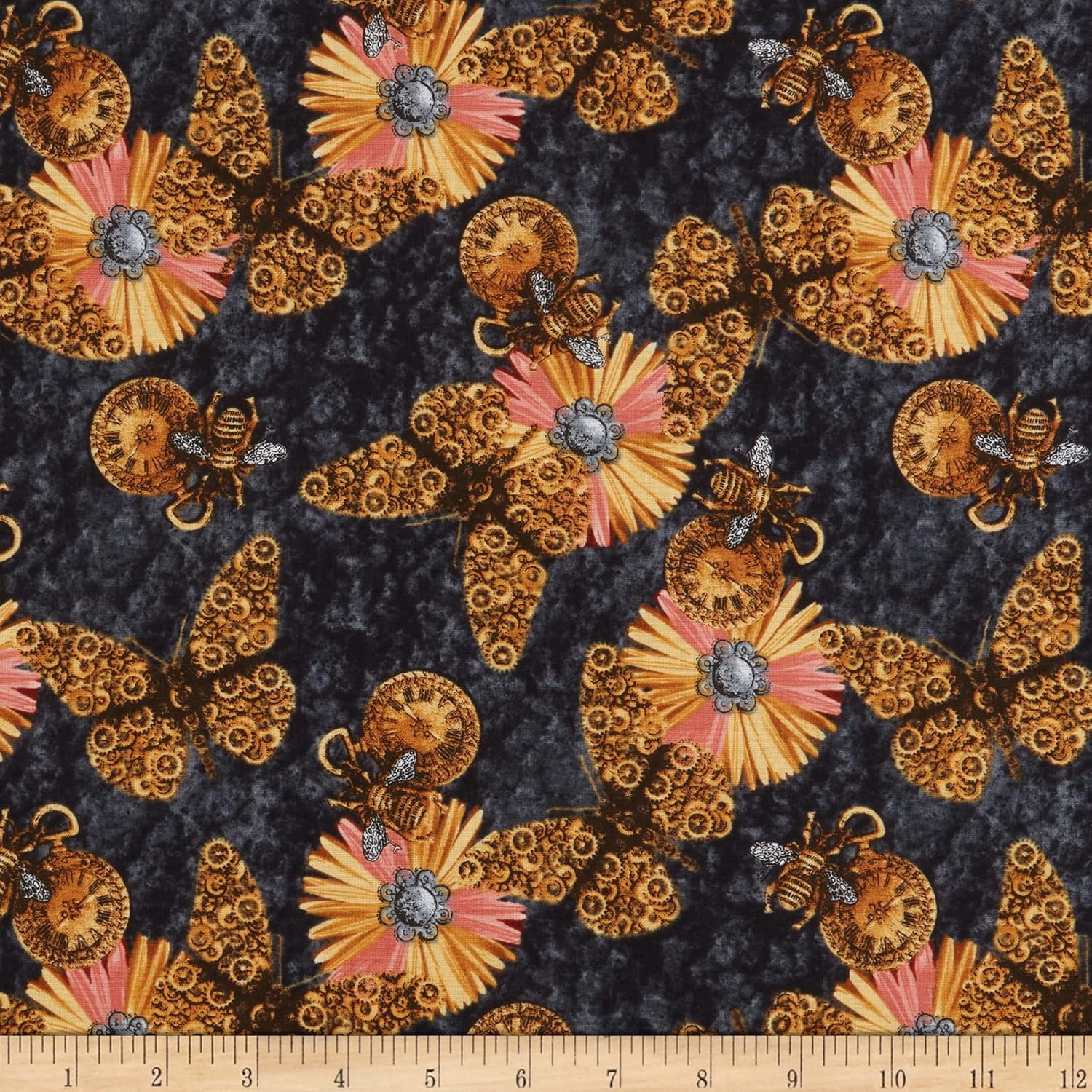 Alternative Age Butterflies & Flowers Black Fabric by The Yard