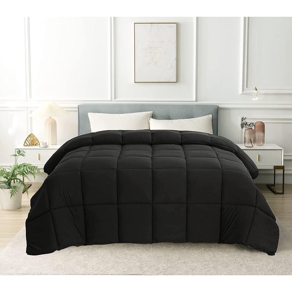 Down Alternative Comforter-All Season Super King Plus Comforters Duvet Insert with Corner Tabs-Breathable-Box Stitched Reversible Black Comforter 128x120 inches