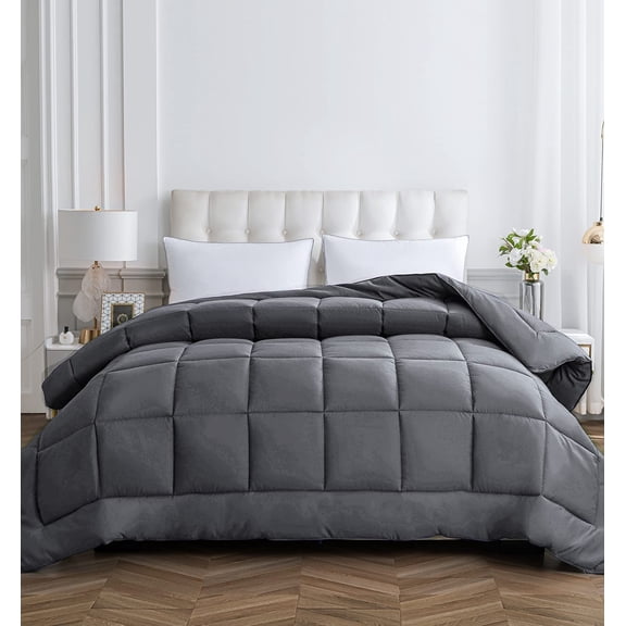 Down Alternative Comforter-All Season Super King Plus Comforters Duvet Insert with Corner Tabs-Breathable-Diamond Stitched Reversible Gray Comforter 128x120 inches