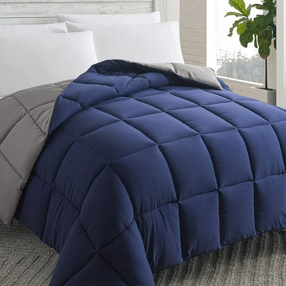 Down Alternative Comforter (Blue/Grey, Full) - All Season Soft Quilted Full Size Bed Comforter - Duvet Insert with Corner Tabs -Winter Summer Warm Fluffy, 82x86 inches