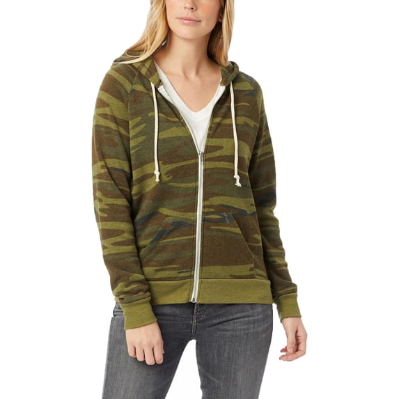 Alternative Women's Adrian Printed Eco-Fleece Zip Hoodie, Camo, Medium