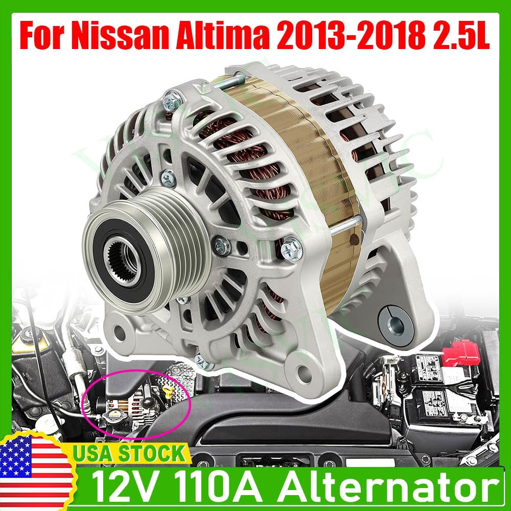Alternator for Nissan Altima 2013-2018 Sedan L4 2.5L 110 A 12 Volt CW 6-Groove