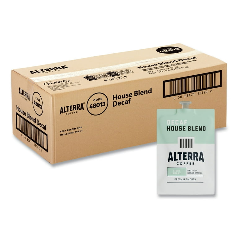 Alterra Decaf House Blend Coffee Freshpack, 0.25 oz Pouch, 100/Carton Alterra Decaf House Blend Coffee Freshpack, 0.25 oz Pouch, 100/Carton