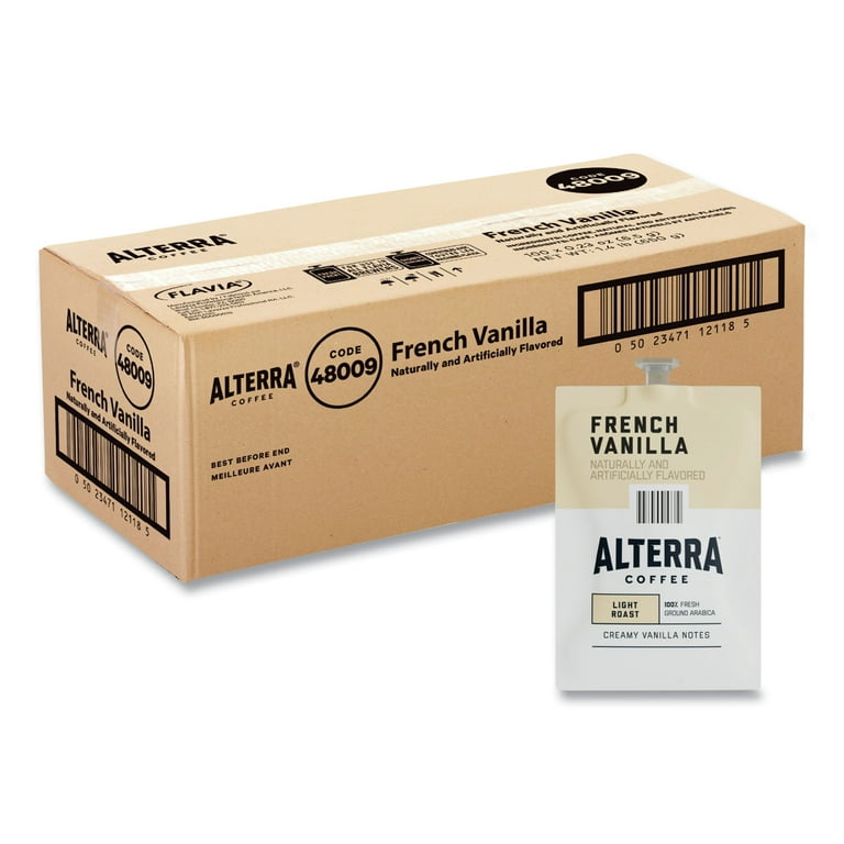 Alterra French Vanilla Coffee Freshpack, French Vanilla, 0.23 oz Pouch, 100/Carton Alterra French Vanilla Coffee Freshpack, French Vanilla, 0.23 oz Pouch, 100/Carton